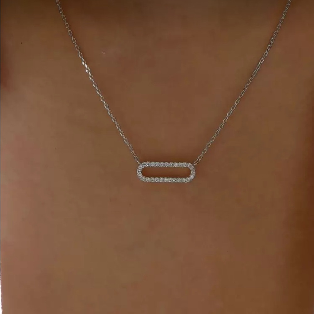 Silver Tone Necklace with Oval Pendant